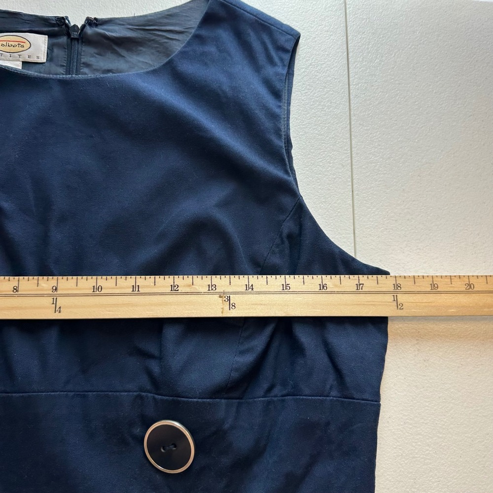 Talbots Petites Womens 10P Navy Cotton Stretch Button Waist Dress - Picture 12 of 15